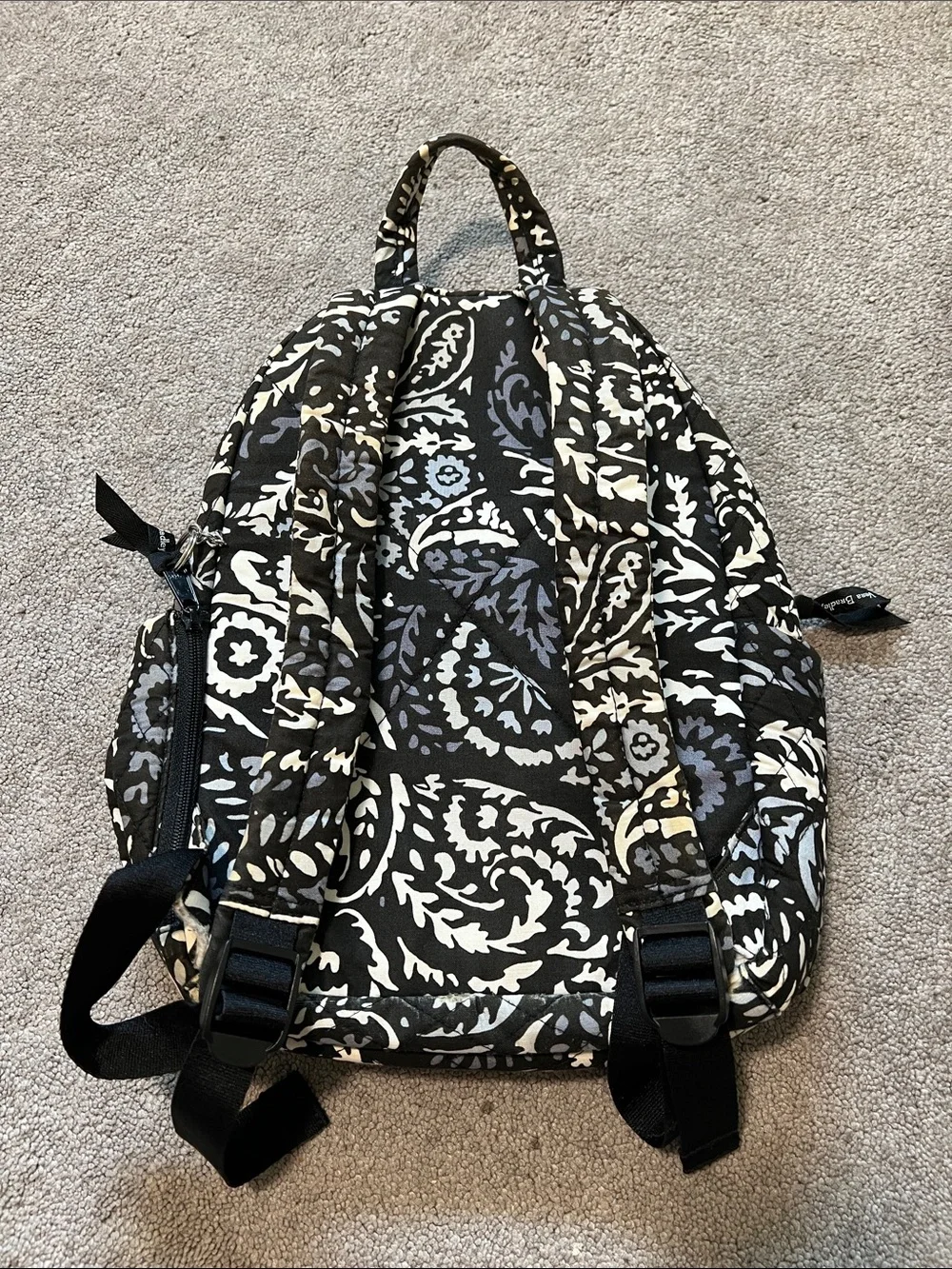 Vera Bradley Baroque Floral Quilted Backpack in Black Grey Cream